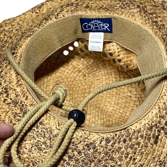 Cov/Ver Your World sun hat rattan turquoise stone adjustable chin strap Sm/M - Picture 4 of 9